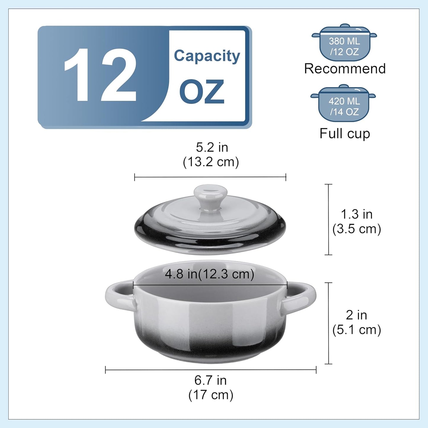 LOVECASA Mini Cocotte with Lid,12 OZ Small Casserole Dish for Oven,Mini Casserole Dish,Individual Ramekins with Lids,Oven, Microwave & Dishwasher Safe,Set of 4