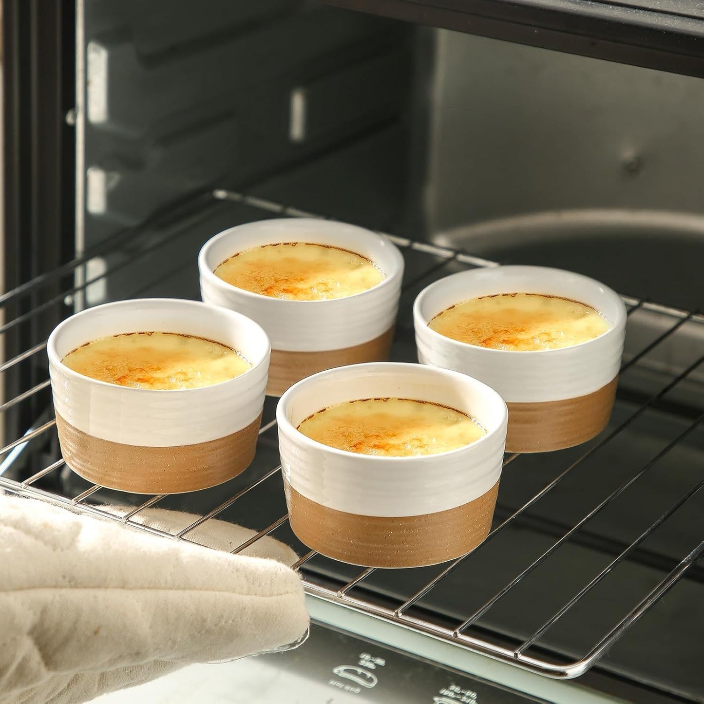 Ramekins 4 OZ Oven Safe,Set of 6 Ceramic Creme Brulee Ramekins,Mini Dessert Bowls for Souffle,Dipping Sauce,Ice Cream,Pudding and Charcuterie,Microwave & Oven Safe,Patchwork White