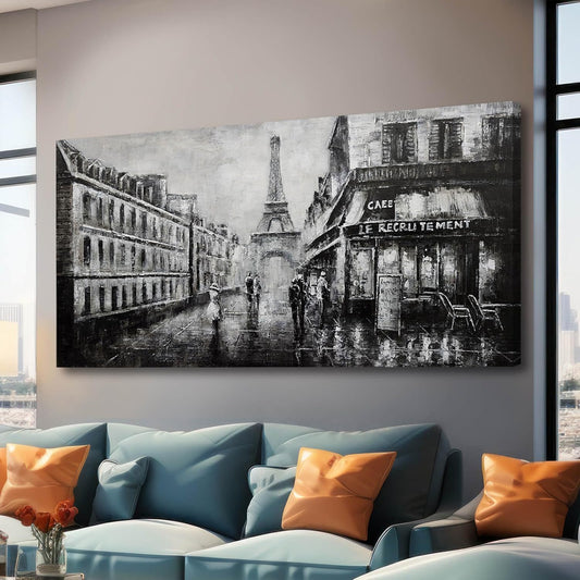 Black Wall Art Large Wall Decor Paris Pictures Eiffel Tower Wall Art for Living Room Notre Dame Cathedral Artwork City Art for Walls Girl And Women Wall Decorations 29"x58"