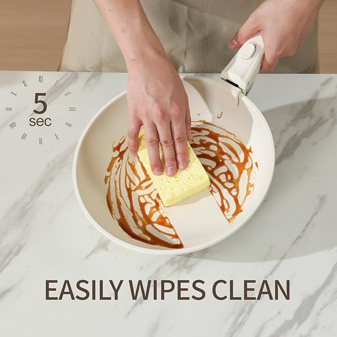 23PCS Ceramic Nonstick Cookware Set, Nonstick Detachable Handle Ceramic Cookware, Induction Kitchen Cooking Set with Removable Handle,include Frying Pans & Saucepans Oven Safe, Stackable Set