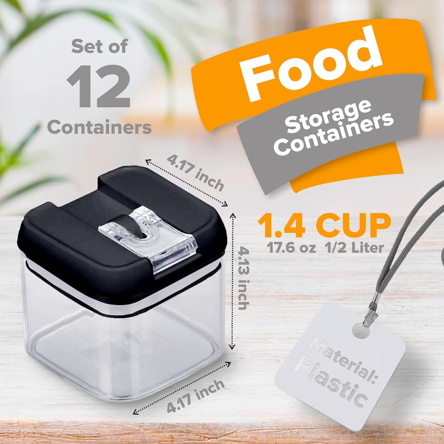 Cheer Collection Airtight Food Storage Containers, Kitchen Storage Containers for Pantry, Set of 12 Food Containers with Lids Airtight, Pantry Storage Containers & Organizers with Lids, 5L, Black