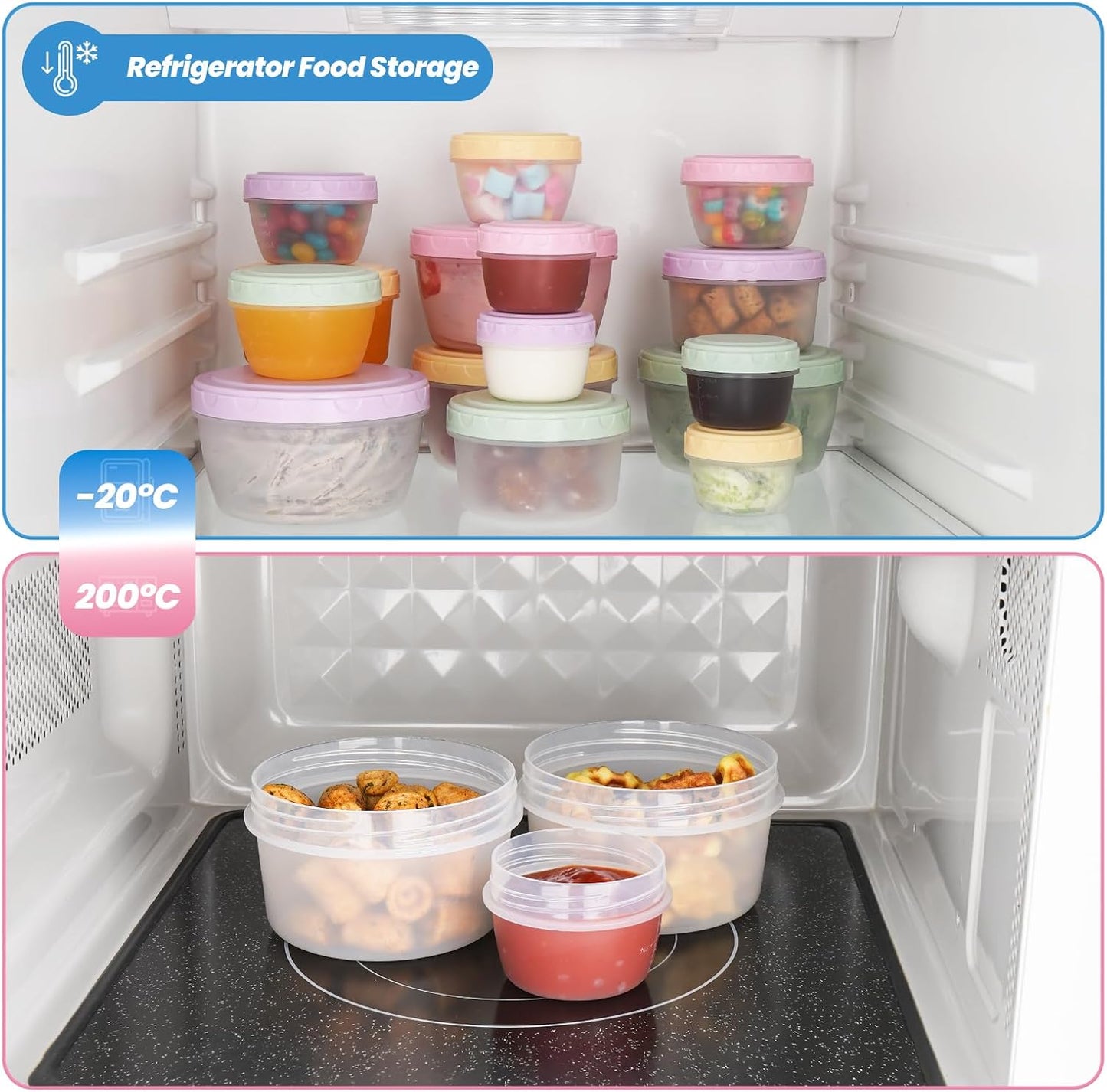 16 Piece Food Storage Containers with Lids (1Oz-45Oz), Leakproof BPA-Free Bowls Set with Pastel Color Lids for Soup, Snacks, Condiment, Salad Dressing & Sauce, Space Saving Nesting Design
