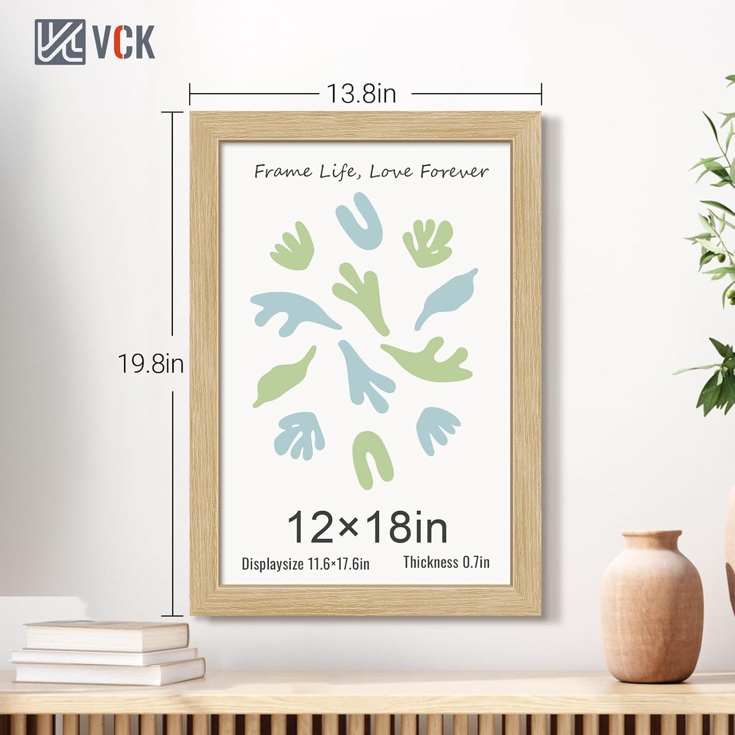 VCK 12x18 Oak Wood Frame for Poster & Picture, Natural Solid Wood Photo Frames 5 Pack, Wall Gallery Frame
