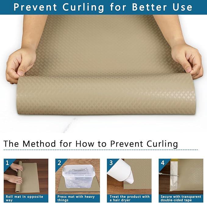 HooTown Kitchen Shelf Liner Drawer Liners, 11.8"W x 157.5"L Non-Adhesive Cabinet Cupboard Liners Refrigerator Waterproof Fridge Mat with Durable Kitchen Cabinet Mat for Drawers, Shelves, Pantry, Khaki