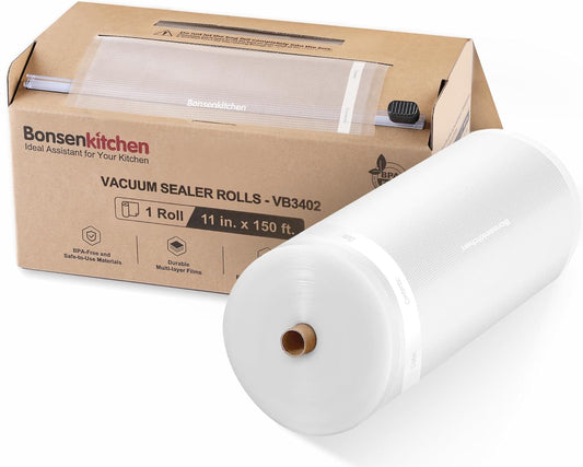 [2025 New] Bonsenkitchen 11” x 150’ Vacuum Sealer Bags Rolls with Cutter for Food Storage, Commercial Grade, BPA Free, Great for Meal Prep and Sous Vide Cooking