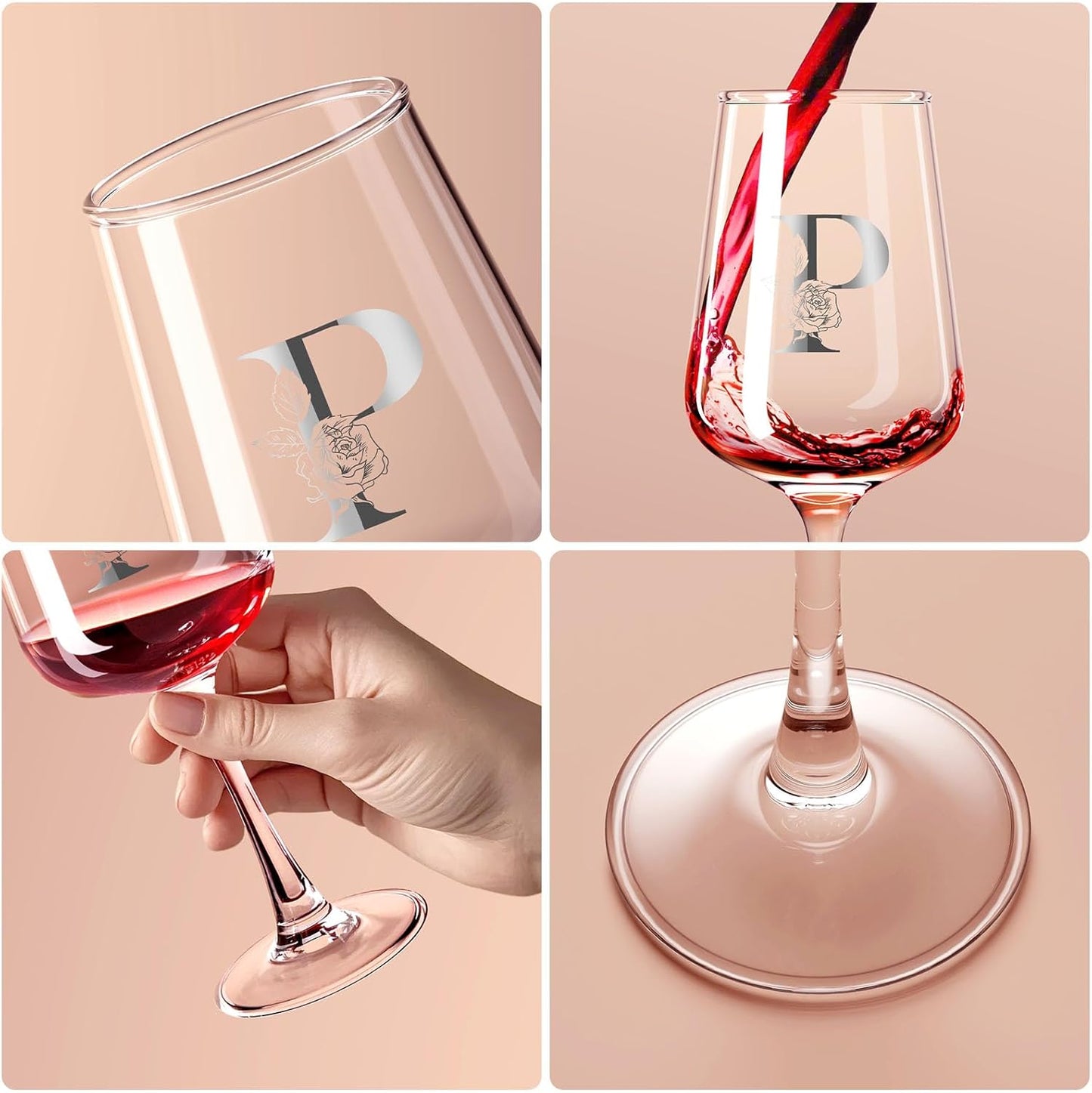 Personalized Wine Glass Gifts for Women - Monogrammed A-Z Wine Glasses Gift | Custom Christmas Gift, Valentines Day, Birthday Gifts for Women Her Mom Wife Best Friend Sister (P)