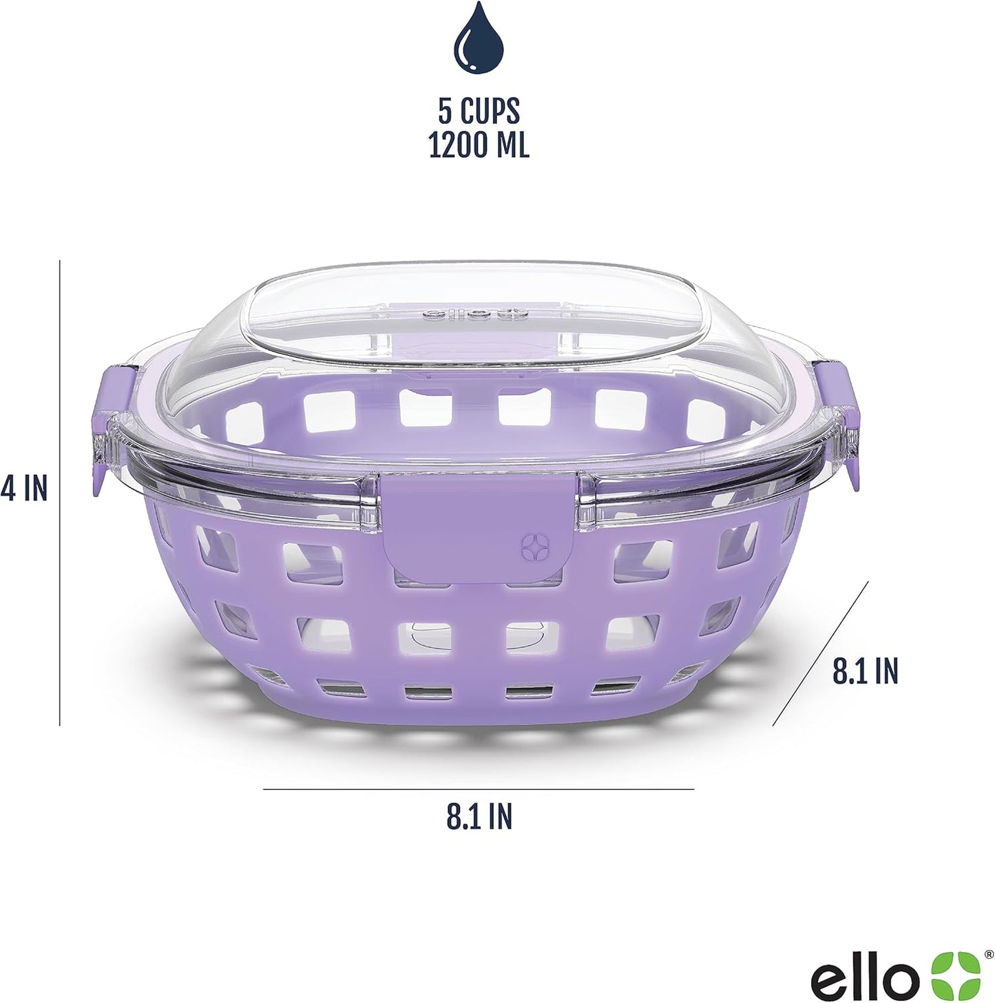 Ello Duraglass Meal Prep Lunch Bowl Container, 5 cup- Glass Food Storage Container with Silicone Sleeve and Airtight BPA-Free Plastic Lid, Dishwasher, Microwave, and Freezer Safe