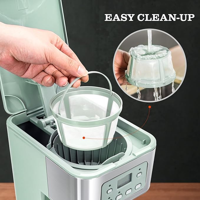 Taylor Swoden 12-Cup Programmable Coffee Maker, Regular & Strong Brew Drip Coffee Machine for Home and Office, Glass Carafe, Pause & Serve, Auto Shut Off, Green & Stainless Steel