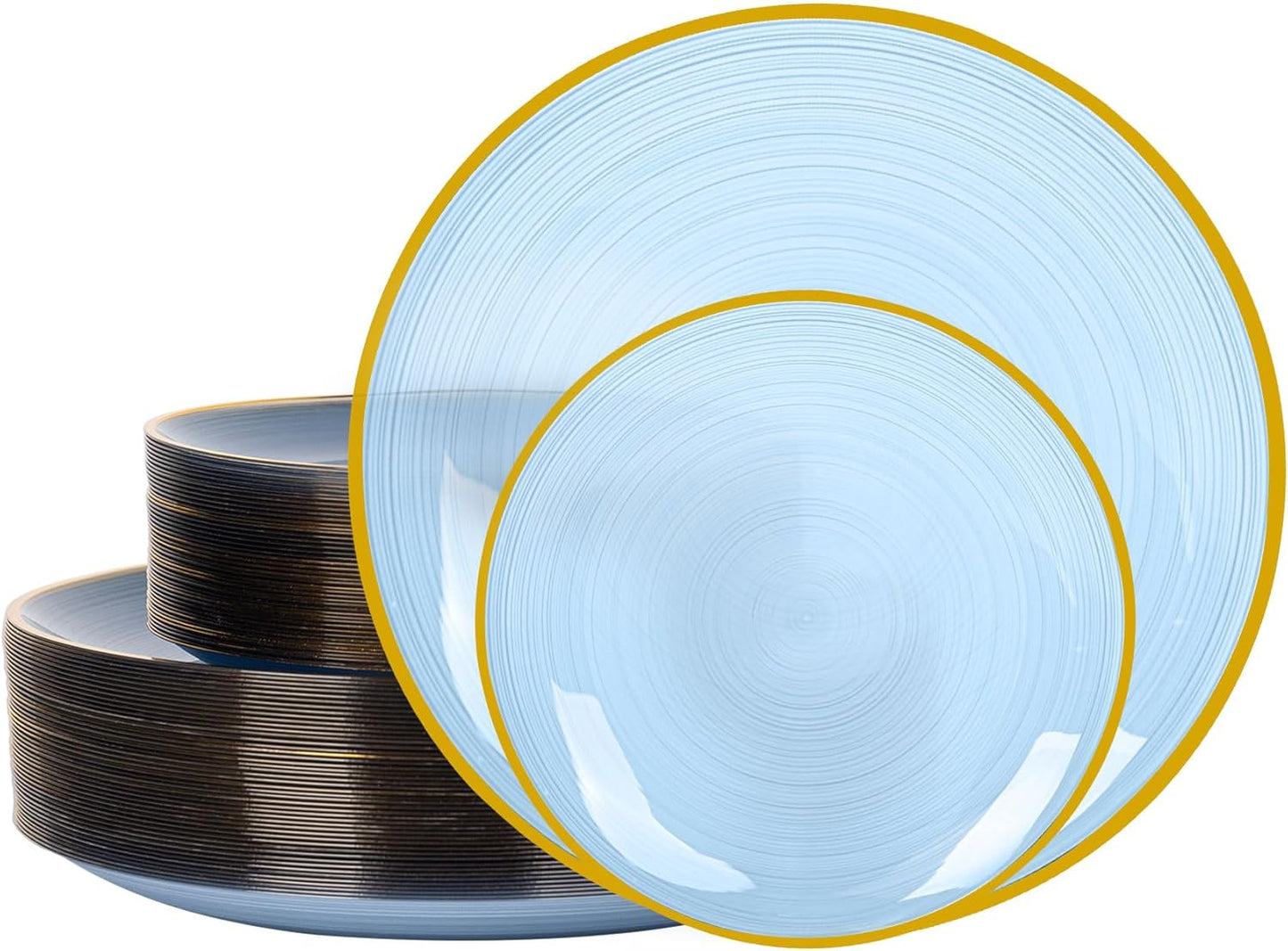 100PCS Blue Plastic Plates-Crystal Design Blue Disposable Plates with Gold Rim, Fancy Disposable Plates Include 50 Dinner Plates, 50 Dessert/Salad Plates for Party & Birthday