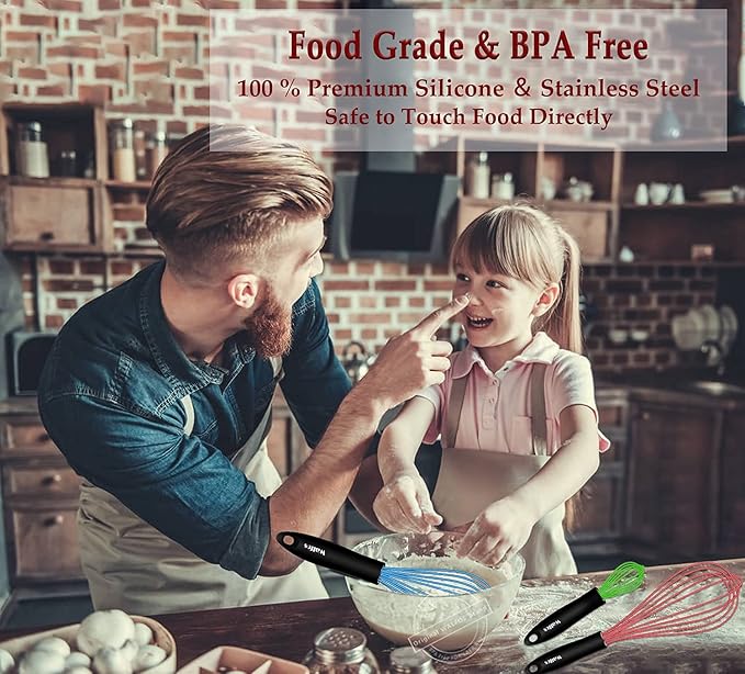 Walfos Whisk,7+9+11in Silicone whisk, BPA free Whisks for Cooking Non Scratch. Heat Resistant(480°F) Wisk. Perfect for Blending, Mixing, Beating etc.Dishwasher Safe.Set of 3 (Colorful)