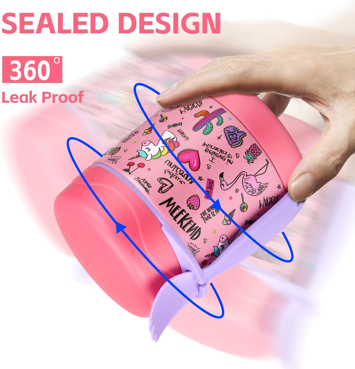 10oz Soup Thermo for Hot Food Kids Insulated Food Jar,Thermo Hot Food Lunch Container, Width Mouth Stainless Steel Lunch Box for Kids with Spoon (Pink-flamingo)