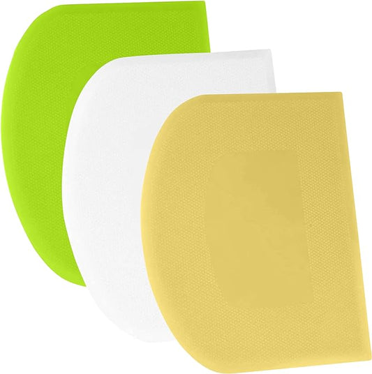 SURDOCA Dough Scraper Bench Scraper - 3P 7.1x4.9" Plastic Flexible Bowl Scraper, Sharp Edge & Angles Cake Scraper. Non-Slip Bakeware Decorating Tools Sculpting & Modeling Tools - White+Yellow+Green