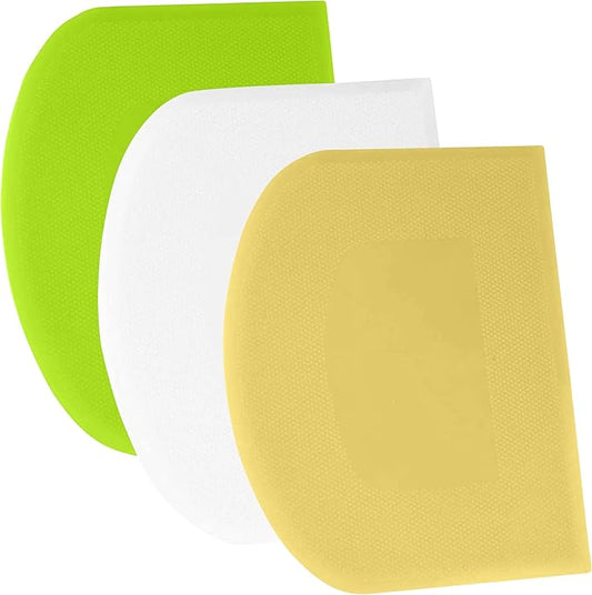 SURDOCA Dough Scraper Bench Scraper - 3P 8.3x5.5" Plastic Flexible Bowl Scraper, Sharp Edge & Angles Cake Scraper. Non-Slip Bakeware Decorating Tools Sculpting & Modeling Tools - White+Yellow+Green