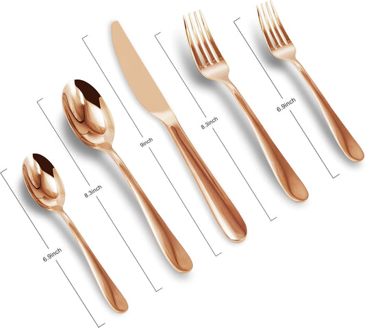Silverware Set,20 Piece Stainless Steel Silverware Set For 4,Stainless Steel Flatware Set for Home, Kitchen, Mirror Polished&Dishwasher Safe (Simple style, Pink-Gold)