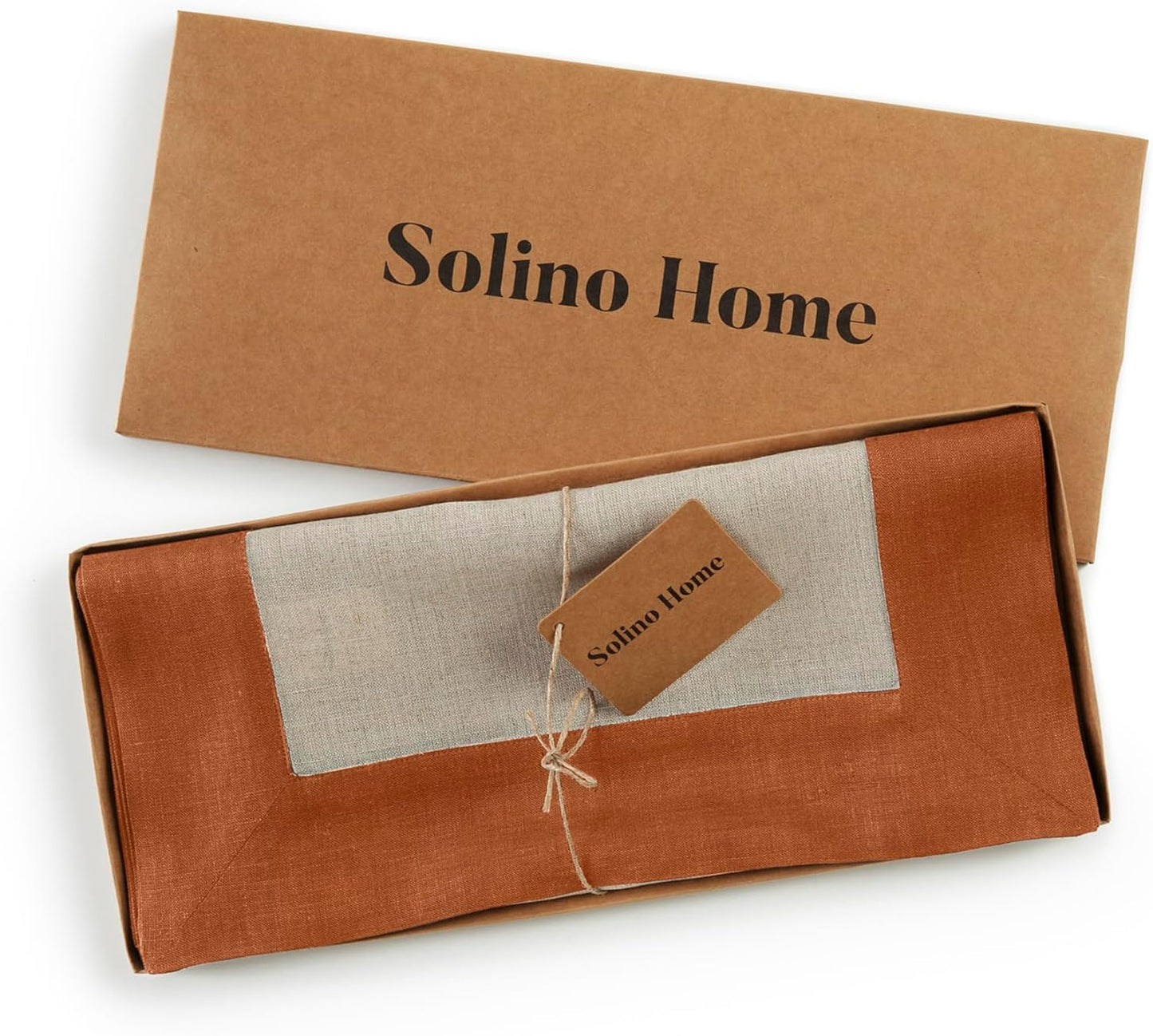 Solino Home Linen Table Runner 72 Inches Long - Cinnamon and Natural 100% Pure Linen 14 x 72 Inch Table Runner for Dining, Dresser, Fall, Autumn, Halloween, Thanksgiving - Contempo