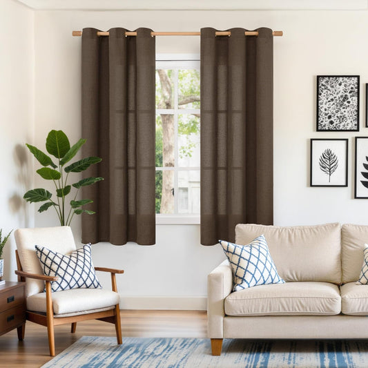 YoungsTex Brown Linen Curtains 63 Inches Length - Light Filtering Chocolate Semi Sheer Window Drapes with Bronze Grommet for Living Room/Bedroom/Farmhouse/Country Privacy, 42 x 63 Inch, 2 Panels