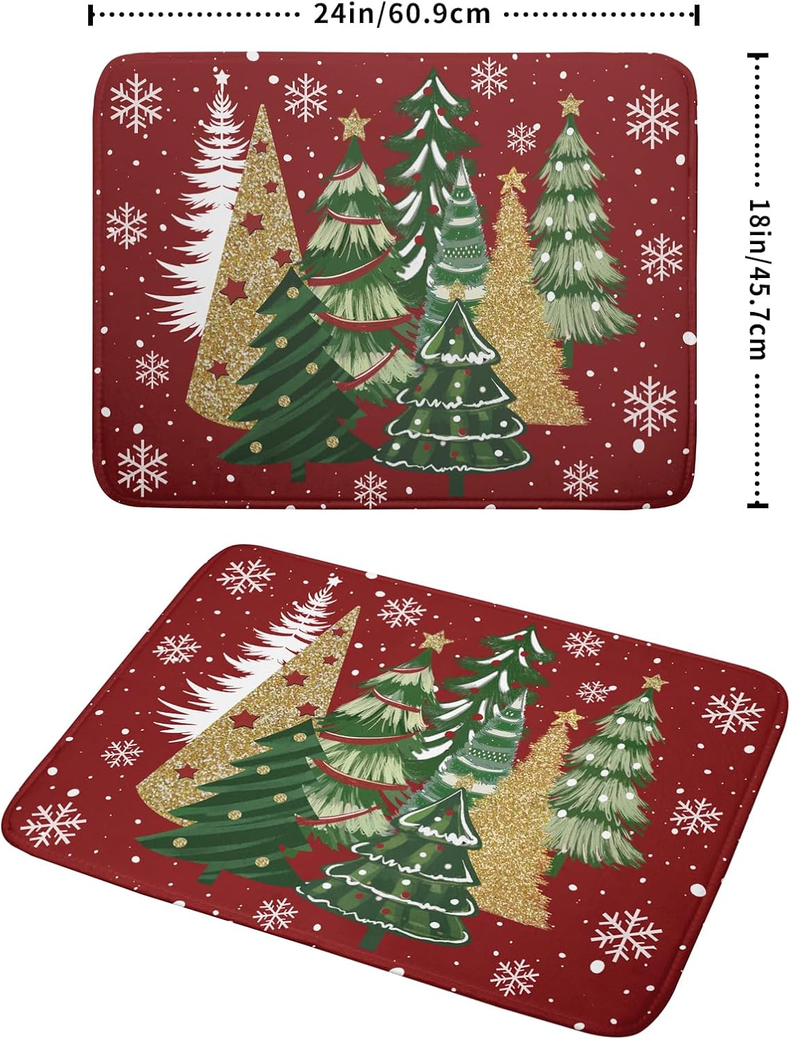 Christmas Dish Drying Mats 18x24, Farmhouse Gold Green Red Xmas Pine Trees Winter Holiday Washable Microfiber Absorbent Dishes Drainer Rack Pad for Coffee Machine Bar Sink Counter