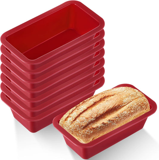 8 Pcs Silicone Mini Loaf Pan Silicone Bread Loaf Pan Rectangle Baking Molds Non Stick for Mini Cake, Homemade, Bread and Meatloaf, Red 6.1 x 3.3 x 1.8 Inch