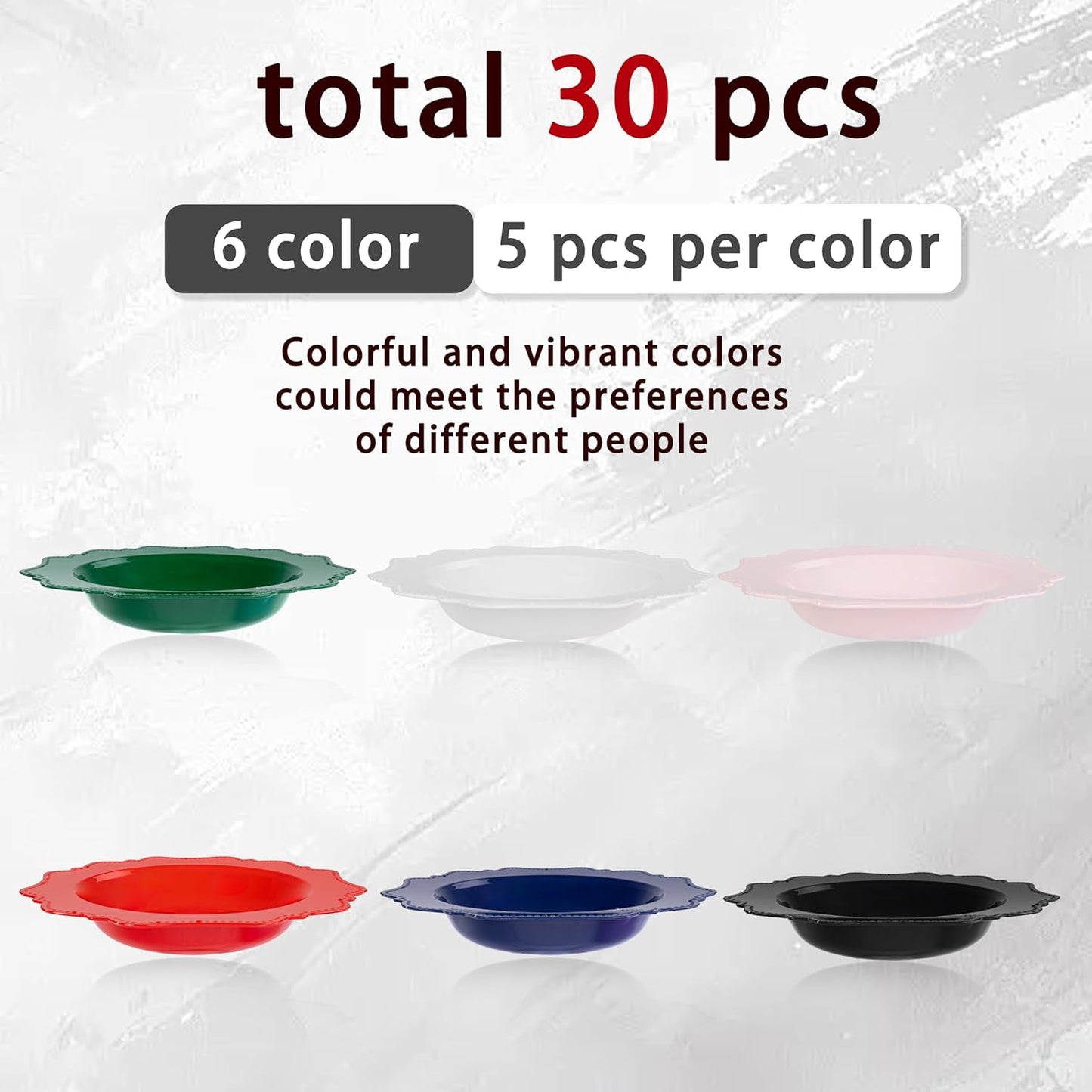 COLOSUS Plastic Multi-color Bowls (30 Pack) 12 Oz Disposable for Party Dessert/Salad Bowl, Fancy Shatterproof Dinnerware for Catering, Holidays, Children Party, and Everyday Use