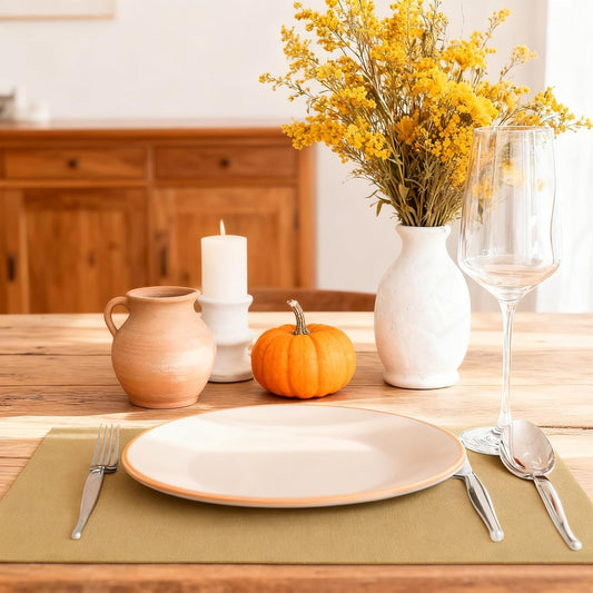 MANSPHIL Khaki Cloth Placemats Set of 4, Washable Thick Faux Linen Place Mats Heat Resistant Double Layer Fabric Table Mats Wrinkle Free Dining Kitchen Table Decor - 13x19 Inch Oeko Tex Placemat