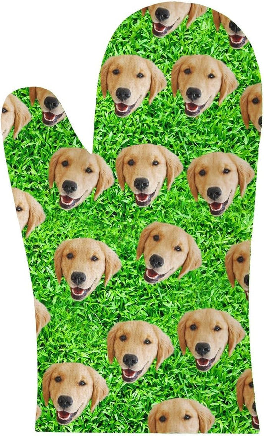 Customized Dog Oven Mitt with Picture, Personalized Photo Oven Mitt with Your Photo Customized Unisex Cat and Dog Mitt Gifts - Grass