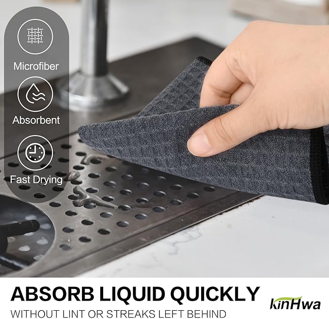 KinHwa Dish Cloths for Washing Dishes Kitchen Towels Microfiber Dish Towels for Kitchen Dish Towels Absorbent 8inch x 8inch 6 Pack (Gray, 12in x 12in 6 PC)
