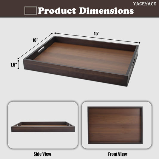 Wood Serving Tray Decor, 15"x10"x1.5" Medium Serving Tray for Party, Ottoman, Coffe Table, Bar, Breakfast in Bed, Dining, Home Decor