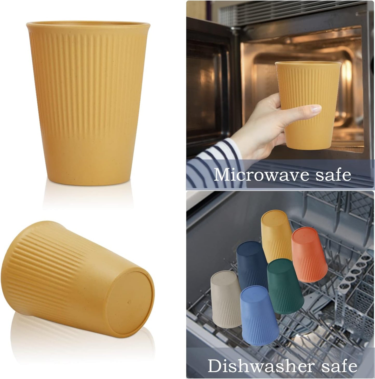 Homienly Drinking Cups Stackable Wheat Straw Cups 6 PCS Good Alternative to Dispoable Cups 12 oz Unbreakable Water Cups Reusable Dishwasher Safe Drinking Glasses Kitchen Essentials - Colorful