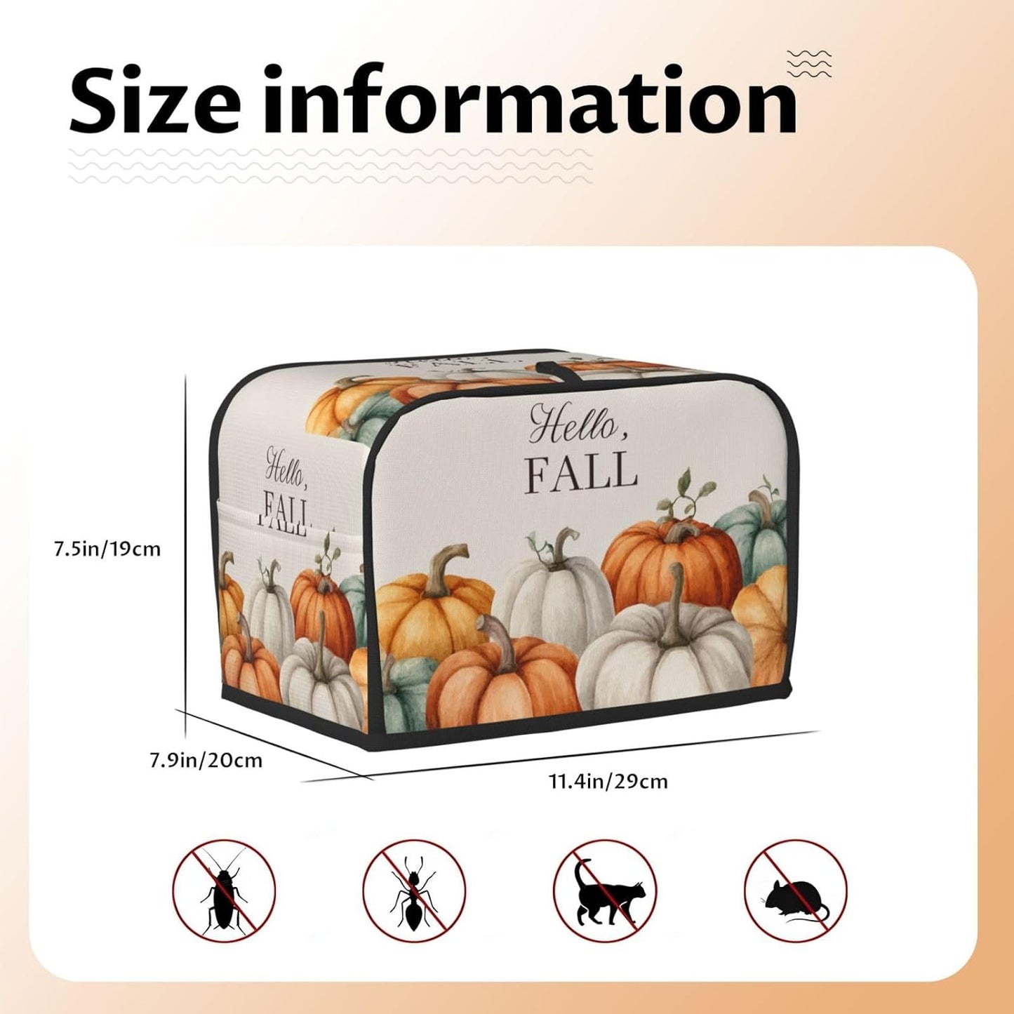 Toaster Cover 2 Slice Pumpkin Fall Autumn Thanksgiving Kitchen Small Appliance Covers with Pockets Dust and Fingerprint Protection