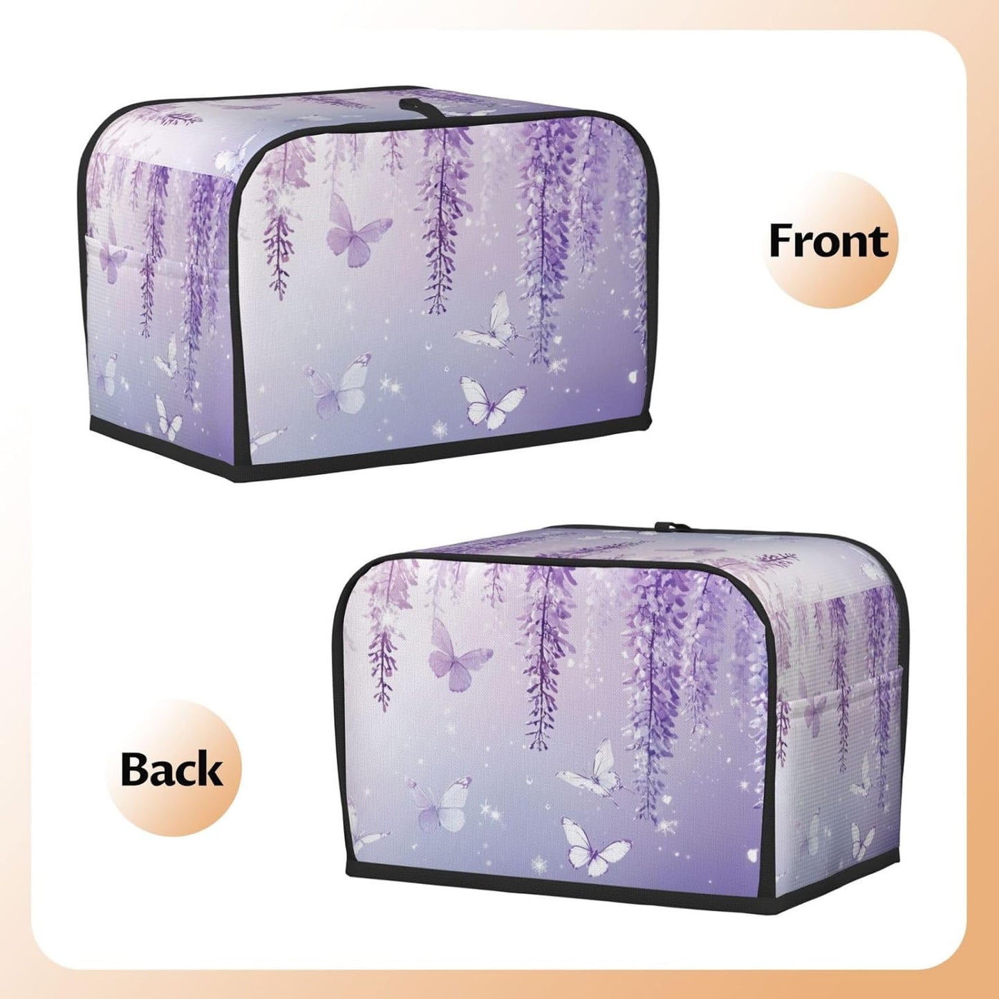 Toaster Cover 2 Slice Lavender Butterfly Light Purple Flower Kitchen Small Appliance Covers with Pockets Dust and Fingerprint Protection