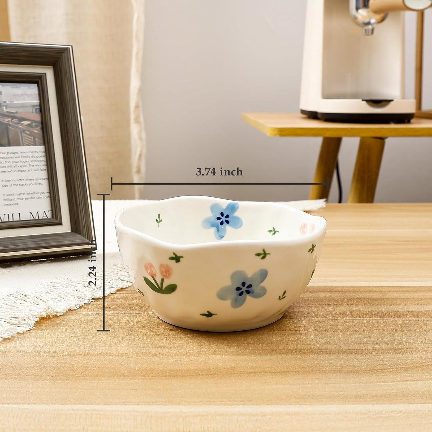 Koythin Ceramic Cereal Bowl, Cute Flowers Pattern Kitchen Bowls for Cereal, Salad, Pasta, Soup, Dessert, Serving, Home Decor, Microwave and Dishwasher Safe (Blue Flowers)