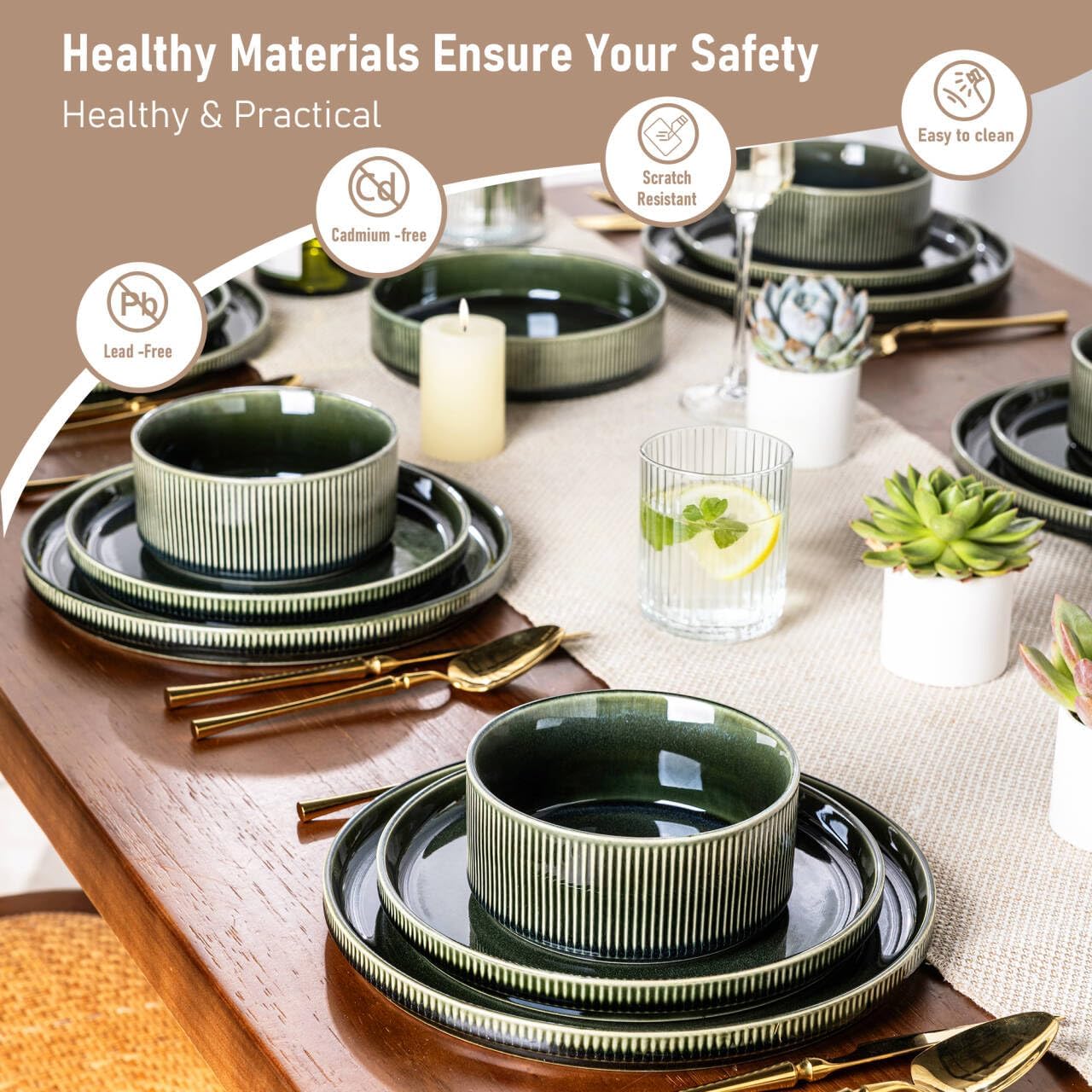 GBHOME Stoneware Dinnerware Sets for 4,Round Reactive Glaze Ceramic Plates and Bowls Set,Highly Scratch Resistant | Dishwasher & Microwave Safe Dishes Set,Service for 4(12Pcs)