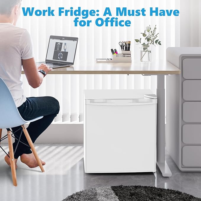 1.6 Cu.ft Mini Fridge with Freezer, Compact Single Reversible Door Refrigerator, Adjustable Thermostat, Ultra Quiet, Energy Efficient for Office, Dorm, Bedroom, Apartment -White