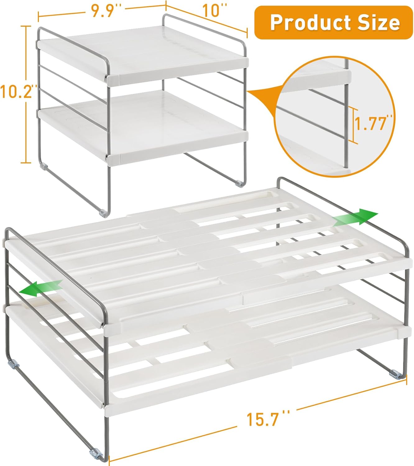 2 Pack Pantry Organization and Storage, Expandable Foil and Plastic Wrap Organizer, Adjustable Kitchen Wrap Organizer Rack for Cabinet, Foil Saran Wrap Holder Shelf for Sandwich Plastic Bags Box,