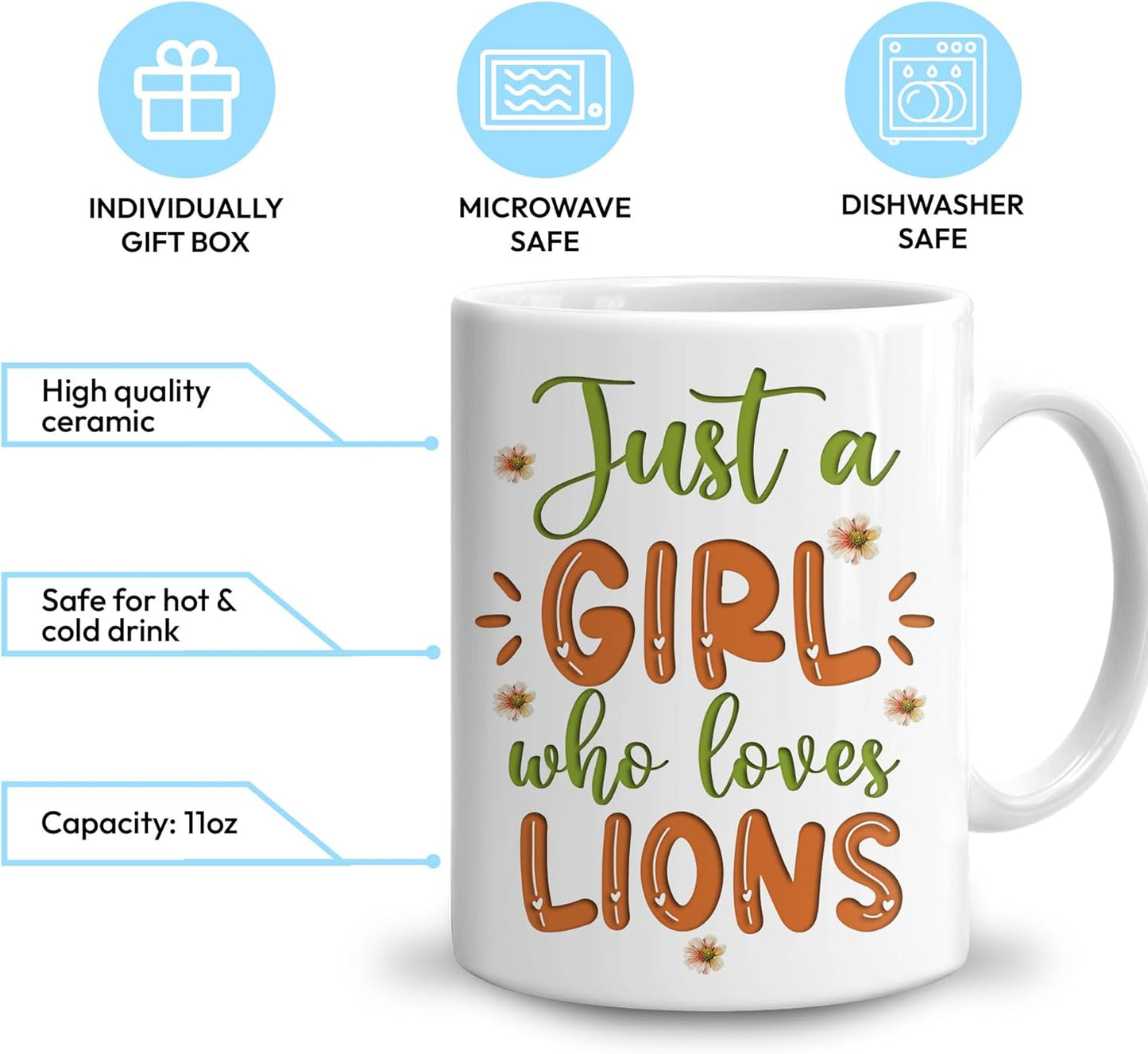 Hyturtle Personalized Gifts Lion Lover - Just A Girl Who Loves Lions Custom Name Ceramic Coffee Mug Cup 11oz - Idea Cute Animal Lover Gifts For Women, Girl Daughter On Birthday, Christmas