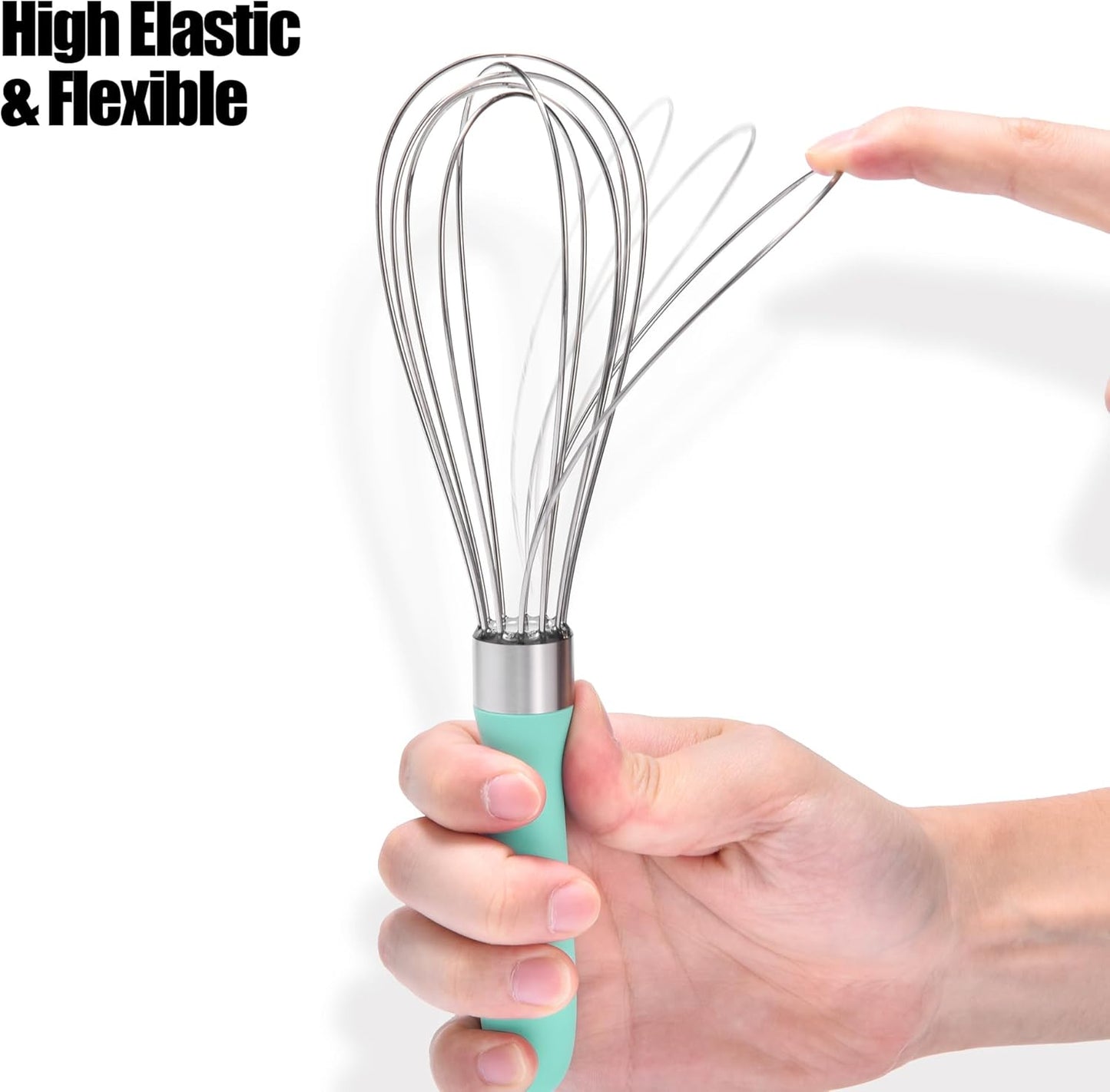18/8 Stainless Steel Balloon Whisk, Doosu Kitchen Whisk for Cooking Handheld Egg Beater with Rust-Proof Sturdy Wires & Non-Slip Silicone Handle for Beating, Stirring, Blending (6 Wires, Aqua Sky)