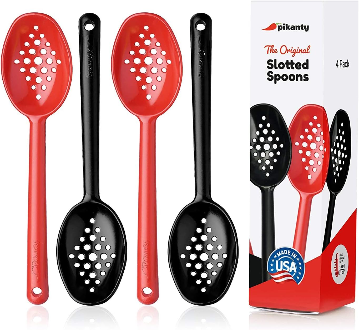 Pikanty - Small 7-Inch Slotted Serving Spoons (Pack of 4) - Perfect for Olives, Pickles & Condiments | Sturdy & Versatile | Made in USA