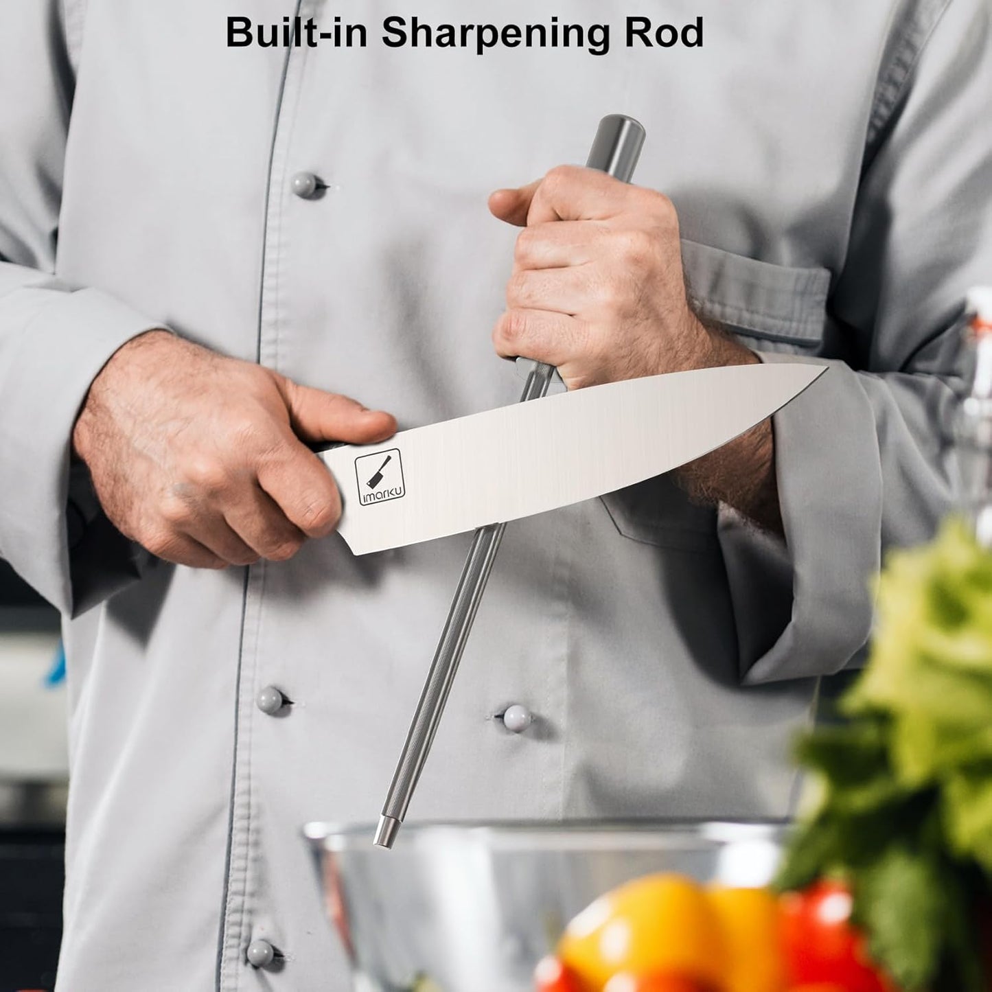 Knife Block Set, imarku 16 Pcs Kitchen Knife Set with Sharpening Rod, High Carbon Stainless Steel Knives Set for Kitchen with Ergonomic Non-Slip Handle, Dishwasher Safe