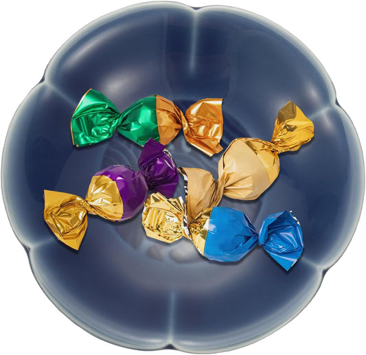 uxcell Porcelain Serving Dish, 4.25 Inch Small Ceramic Candy Plate with Water Pattern Petal Shape Decorative Bowl for Wedding Party Household Living Room Candy Snack Plate, Dark Blue