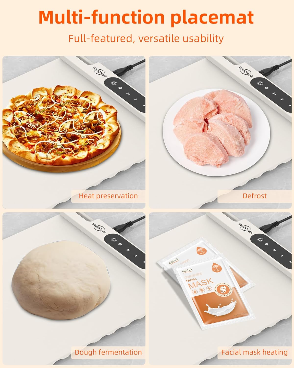 Electric Warming Mat for Food (2-Pack)- Full Surface Fast Heating Silicone Warmer Tray with 3-Level Temperature, Auto-Off, Raised Feet for Table Protection, for Gatherings, Parties, Home Buffet, White