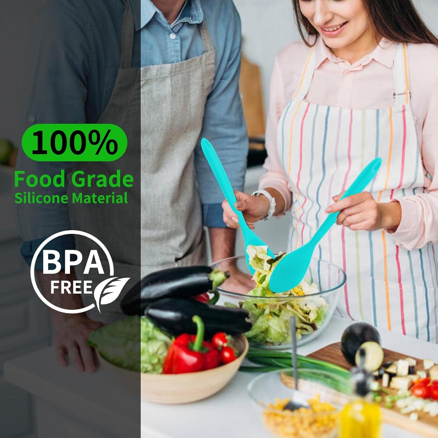 2 Pcs Silicone Nonstick Mixing Spoon,10.6Inch Silicone Spoons for Cooking Heat Resistant, Cooking Utensil for Kitchen Cooking Baking Stirring Serving (Blue)