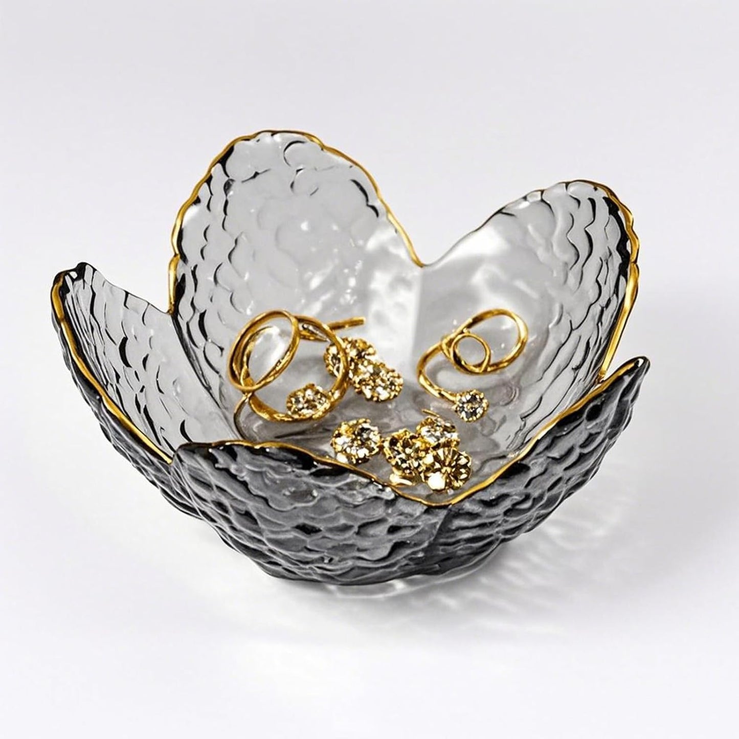 Glass Jewelry Dish Tray, Small Jewelry Tray Trinket Dish, Flower Ring Dish Engagement Gift, Crystal Ring Holder for Women, Bathroom Jewlery Plate Dish, Nightstand Jewelry Bowl for Earrings