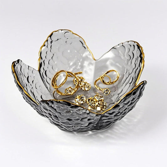Glass Jewelry Dish Tray, Small Jewelry Tray Trinket Dish, Flower Ring Dish Engagement Gift, Crystal Ring Holder for Women, Bathroom Jewlery Plate Dish, Nightstand Jewelry Bowl for Earrings