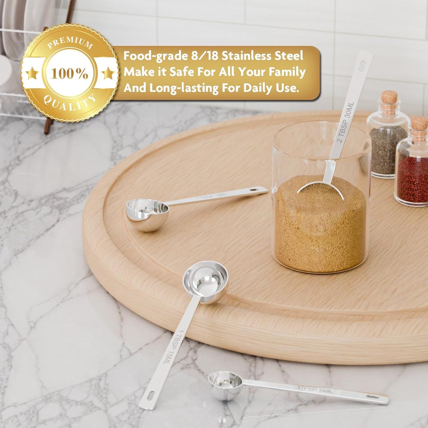 1PCS 2/3TBSP(2TSP, 10ML) 18/8 Stainless Steel Measuring Spoon, Metal Measure Scoop for Dry and Liquid Spices, Must-have for Kitchen