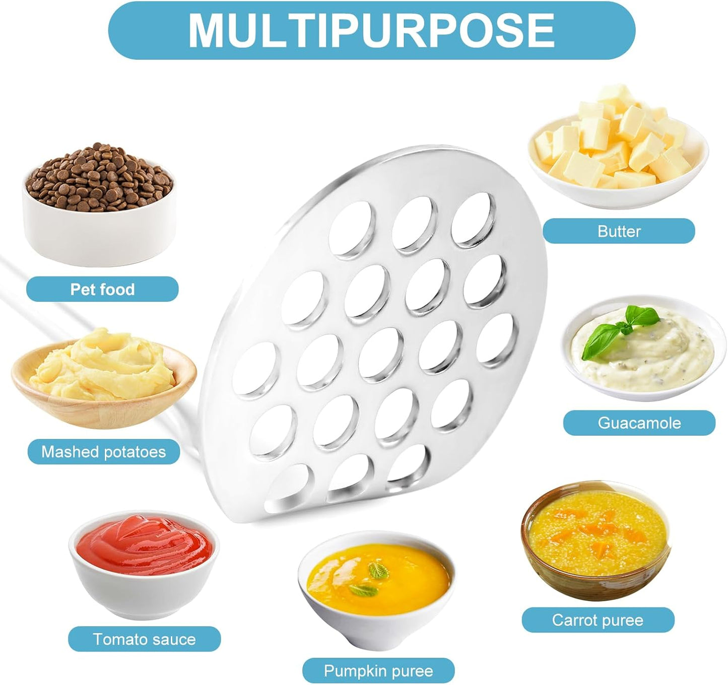 Small Avocado Masher - Stainless Steel Potato Masher，Mashed Potato Masher Kitchen Tool，Heavy Duty，8.7" Mini Bean Smasher for Vegetables & Fruits - Effortless Guacamole Preparation, Dishwasher Safe