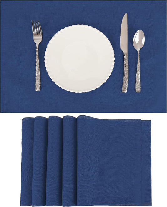 Placemats Set of 6 Linen Type Fabric Cloth Placemats, 19 x 13 Inch Double Layered Thick Wrinkle Free Heat Resistant Table Place, for Dining, Kitchen, Party (Dark Blue, 48 * 33cm)