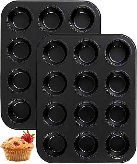 Yoehka 2 Pack Muffin Pan for Baking, Nonstick Cupcake Pan Set, Standard 12-Cups Muffin Tin for Baking Cupcakes, Carbon Steel Baking Supplies