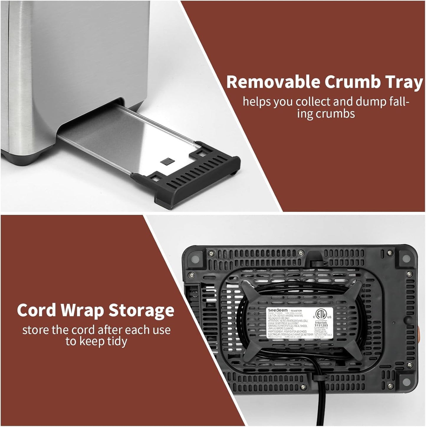 SEEDEEM Toaster 2 Slice, Touch Control Stainless Toaster LCD Display, 50% Faster Heating Speed, 1.4'' Wide Slots, More Timer Functions, Removable Crumb Tray, 1350W, Silver Metallic