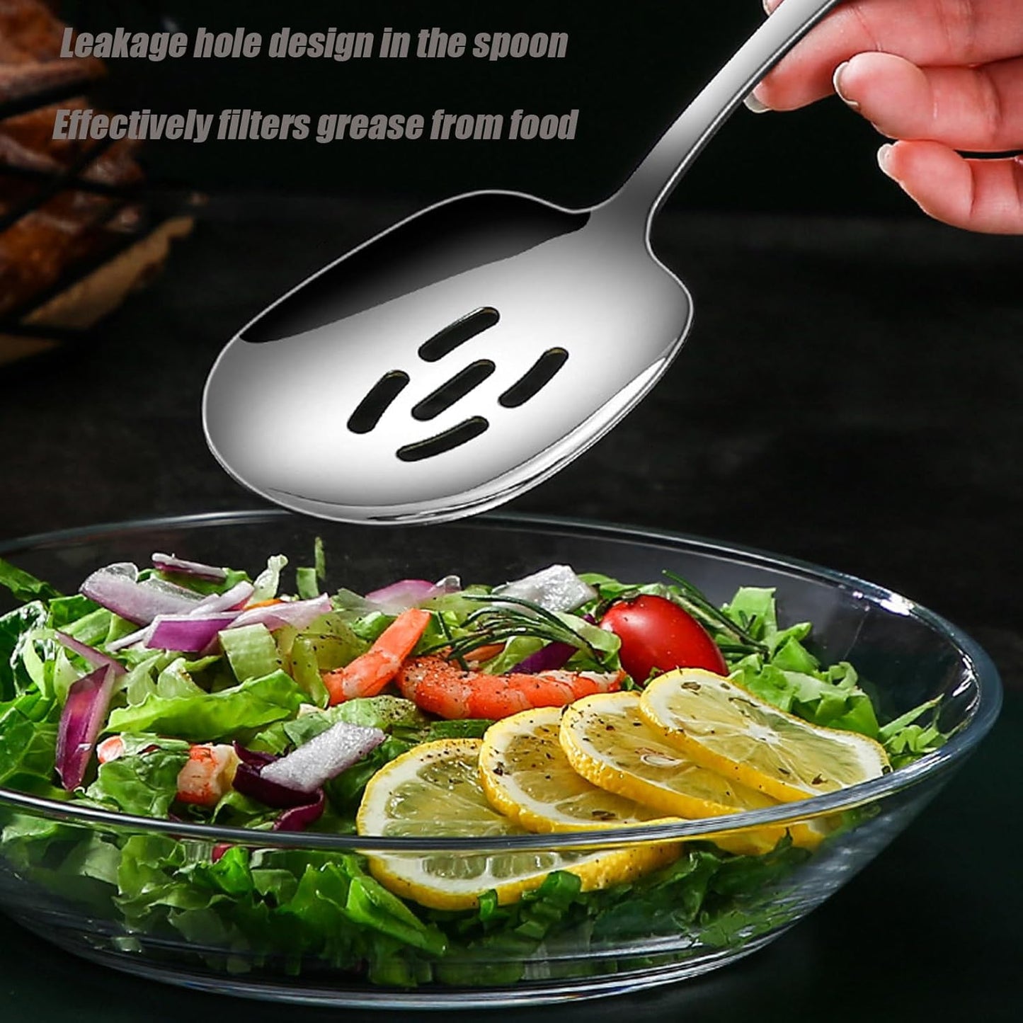 X-Large Serving Spoons Set, Stainless Steel Slotted Spoon and Serving Spoon,18/8 Stainless Steel Buffet Banquet Spoons, 9.8-Inch Dishwasher Safe