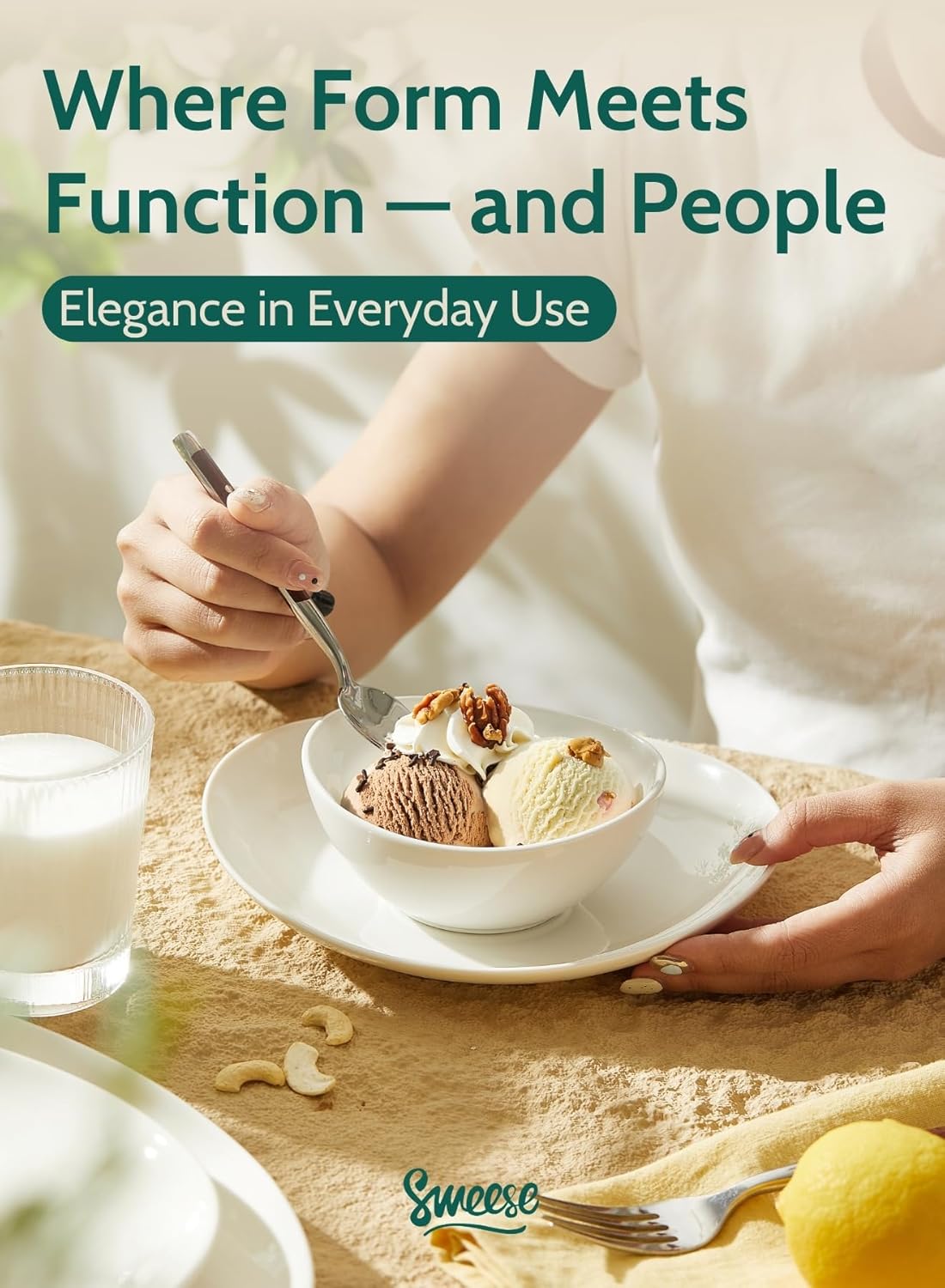 Sweese Porcelain Bowls Set 5 Inch, 10 oz - Set of 4 White Bowls for Dessert, Ice Cream, Soup, Rice & Fruits | Microwave, Dishwasher & Oven Safe